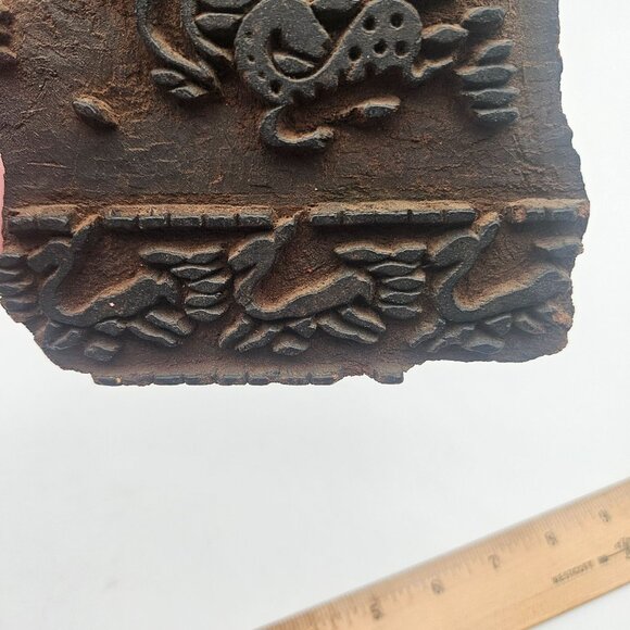 Antique Hand Carved Wood Textile Dragon Mythological Pattern Fabric Stamp Block - Picture 5 of 12